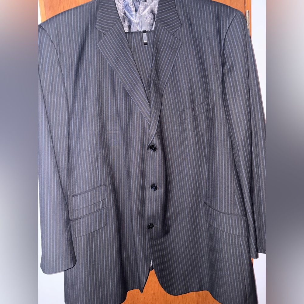 Mens Steve Harvey Pinstripe 3pc Suit Sz 58L
